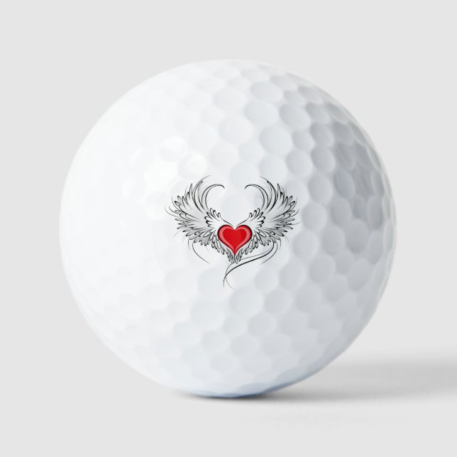Pelotas De Golf Corazón de Ángel Rojo con alas (Anverso)
