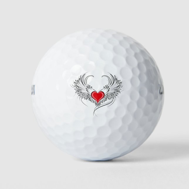 Pelotas De Golf Corazón de Ángel Rojo con alas (Anverso)