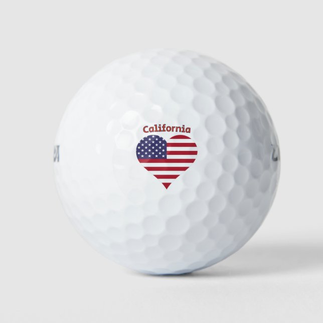 Pelotas De Golf Corazón de Bandera Americana de California (Anverso)