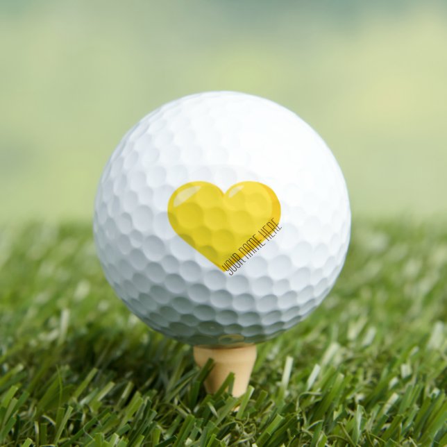 Pelotas De Golf Corazón de Emoji amarilla y tu nombre (Camiseta in situ)