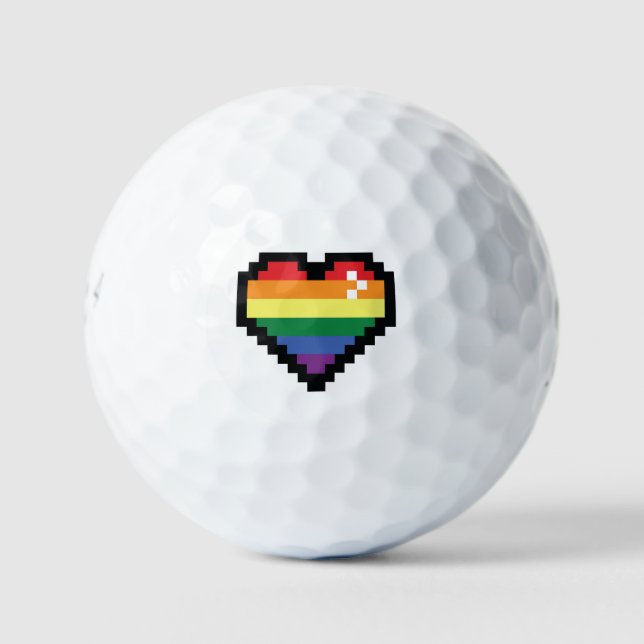 Pelotas De Golf Corazón de Píxel Arcoiris (Anverso)