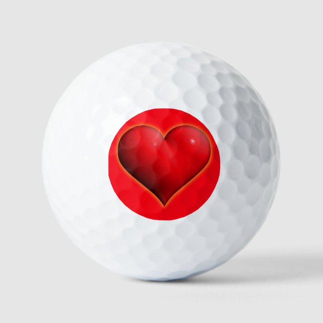Pelotas De Golf Corazón rojo brillante 3D (Anverso)