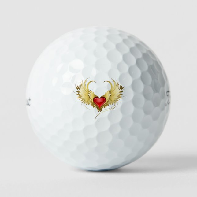Pelotas De Golf Corazón Rojo con Alas Doradas (Anverso)
