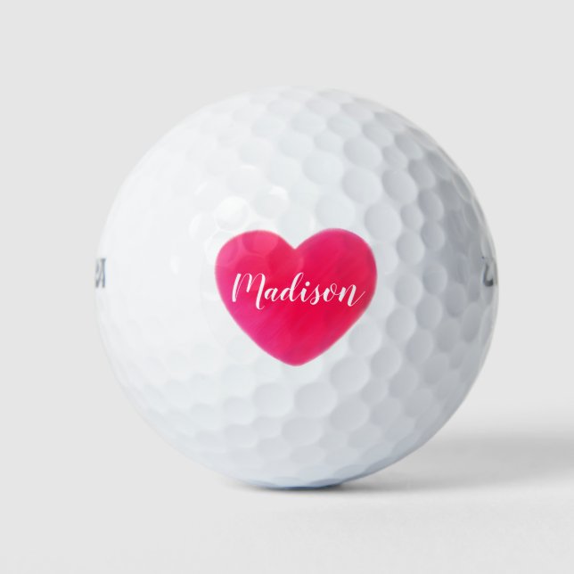 Pelotas De Golf Corazón rosa brillante lindo personalizado (Anverso)