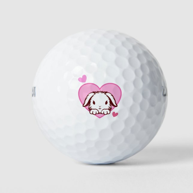Pelotas De Golf Corazón rosa dulce conejito (Anverso)