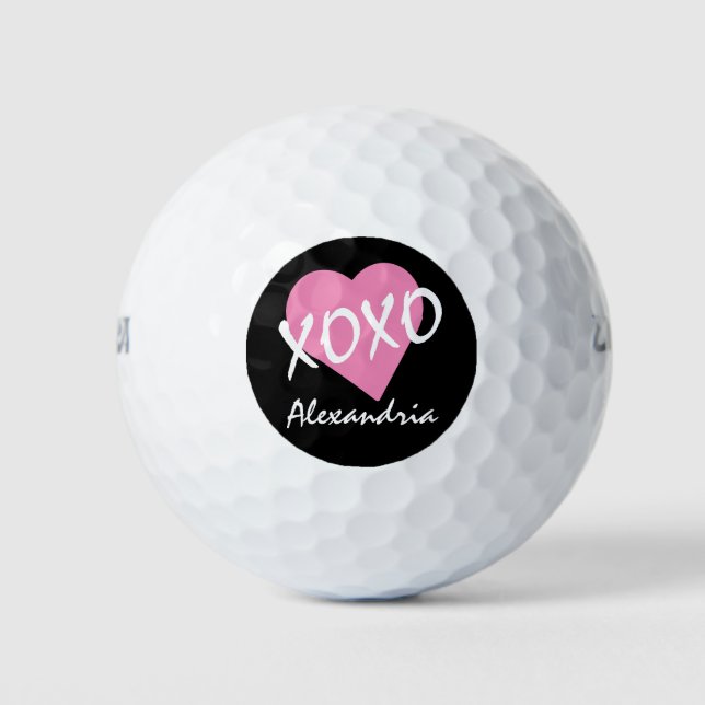 Pelotas De Golf Corazón Rosa XOXO San Valentín (Anverso)