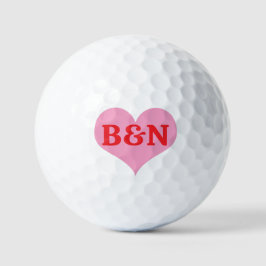 Pelotas De Golf Corazón Rosa y Monograma de Color Rojo Iniciales o