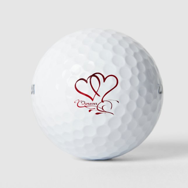 Pelotas De Golf Corazones rojos para siempre sobre blanco (Anverso)