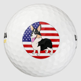 Pelotas De Golf Corgi tricolor con bandera estadounidense