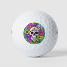 Pelotas De Golf cráneo colorido con flores 