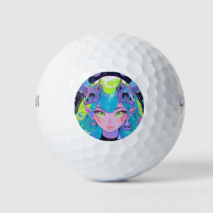 Pelotas De Golf Cráneo lindo y Chica de rock de Punk de cuernos