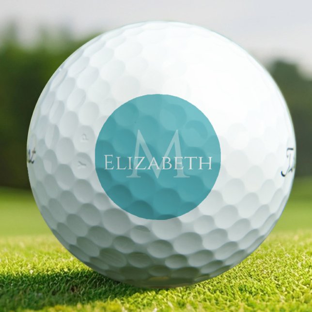 Pelotas De Golf Crear nombre monograma inicial elegante verde turq (Teal Monogram Golf Balls – Fresh, Personalized Style with a Modern Edge)