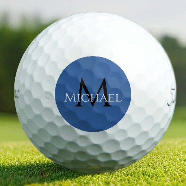 Pelotas De Golf Create Monogram Name Initial Elegant Blue (Royal Blue & Black Monogram Golf Balls – Bold, Personalized Style for the Modern Golfer)