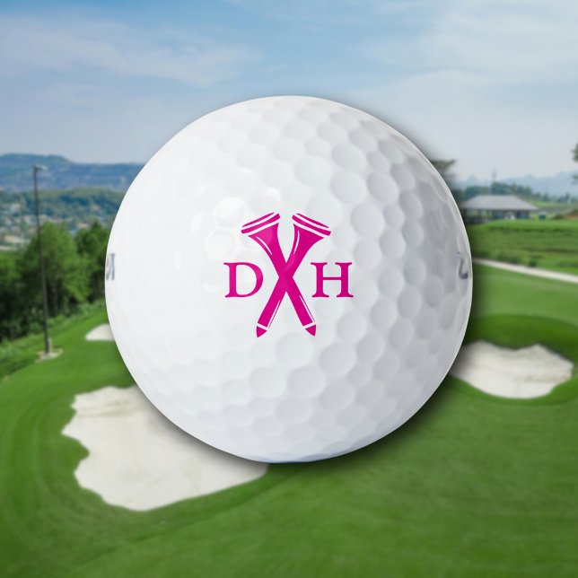 Pelotas De Golf Crossed Golf Tees Personalized Initials Hot Pink (Personalized initials with playful style. Fun, modern look for standout gifting.
)