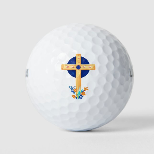 Pelotas De Golf Cruz cristiana con flores (Anverso)