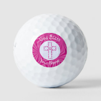 Pelotas De Golf Cruz cristiana de Zig Zag rosa personalizada
