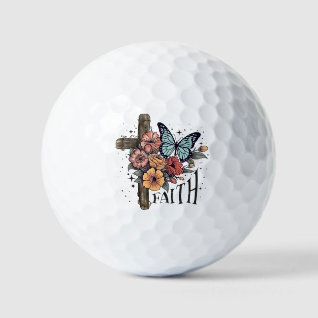 Pelotas De Golf Cruz de fe floral (Anverso)