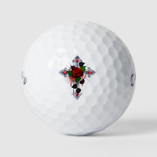 Pelotas De Golf Cruz de Plata con una Rosa Roja