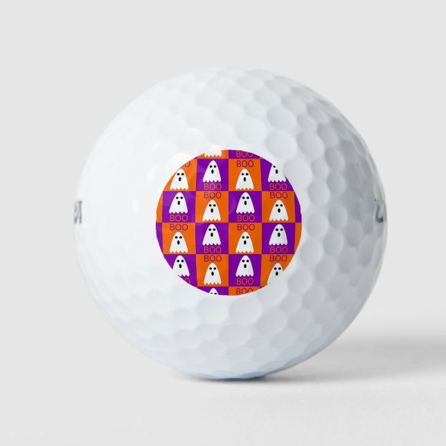 Pelotas De Golf Cuadrados de boo fantasma morado y Naranja de Hall (Anverso)