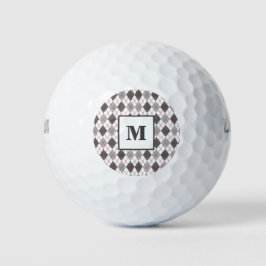 Pelotas De Golf Cuadros de Argyle Rojo Gris Plateado Golf Monogram