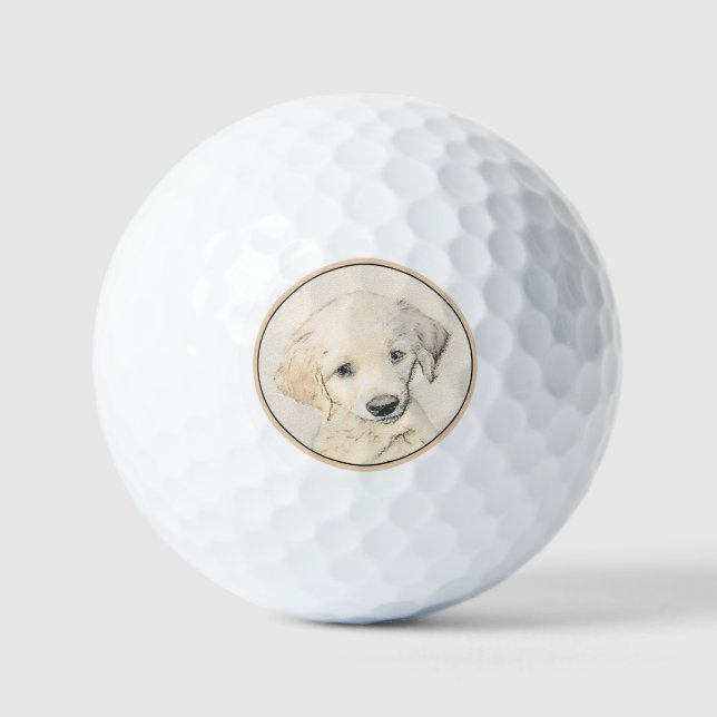 Pelotas De Golf Cuadros De Cachorro Dorado - Arte Original De Perr (Anverso)