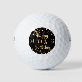 Pelotas De Golf Cualquier edad cumpleaños Monograma Black Gold Sta