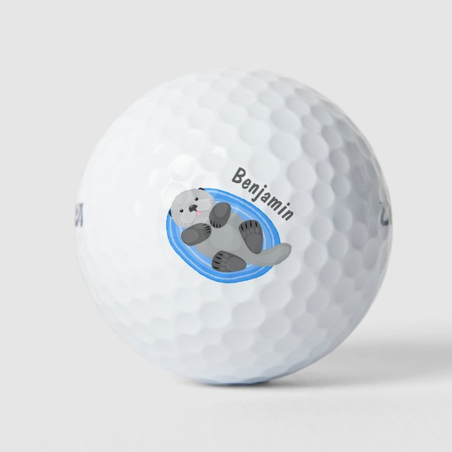 Pelotas De Golf Cuidada y feliz nutria azul personalizado ilustrac (Anverso)