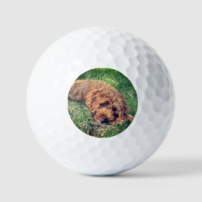 Pelotas De Golf Cuidado Doodle Dorado con texto (Anverso)