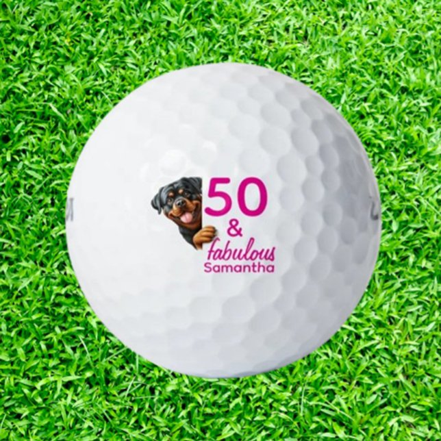 Pelotas De Golf Cumpleaños 50 del Rottweiler   (Celebrate a Rottweiler lover’s 50th birthday with personalized golf balls. A thoughtful, unique gift)
