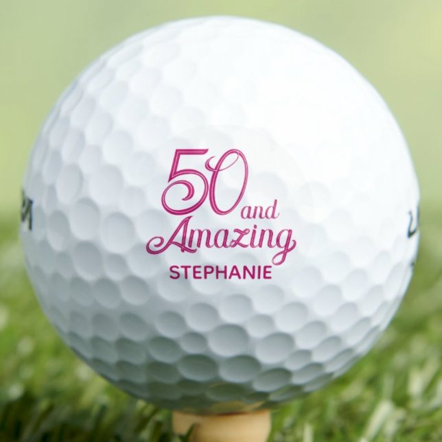 Pelotas De Golf Cumpleaños 50 Rosa Script Increíble Personalizado (Subido por el creador)