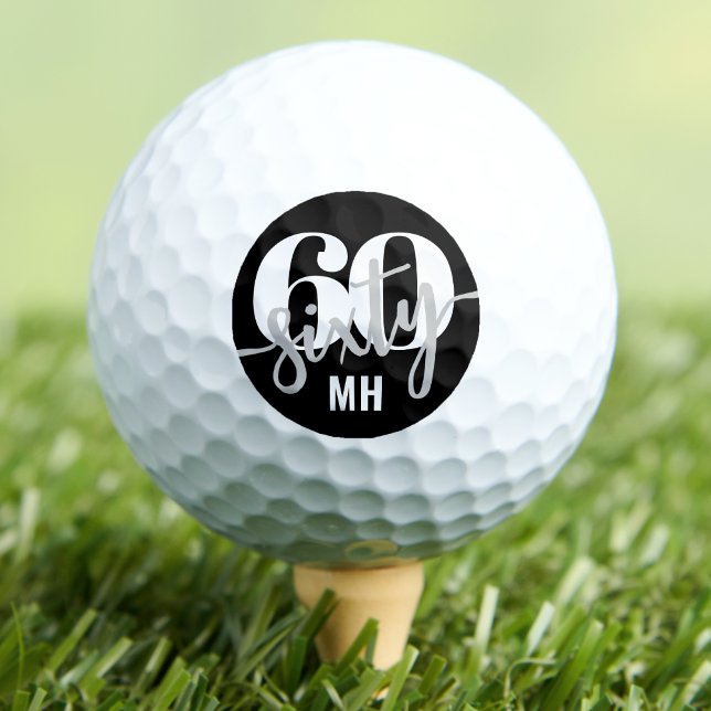 Pelotas De Golf Cumpleaños 60 Moderno Negro (Modern Black 60th Birthday Golf Balls)