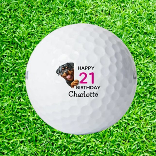 Pelotas De Golf Cumpleaños de Rottweiler   (Celebrate your Rottweiler’s 21st birthday with custom golf balls—unique, heartfelt gifts  )