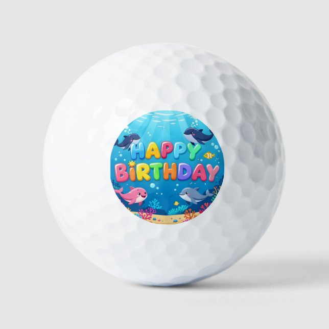 Pelotas De Golf Cumpleaños feliz delfín náutico lindo (Anverso)