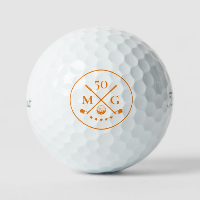 Pelotas De Golf Cumpleaños Golf 40th 50th 60th Monograma Naranja (Anverso)
