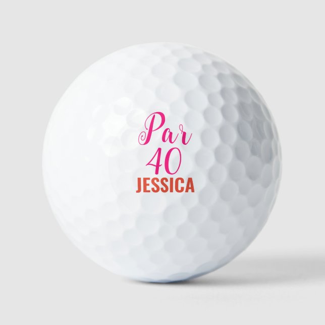 Pelotas De Golf Cumpleaños Golfer Funny 40 feliz Cuarenta Rosa (Anverso)