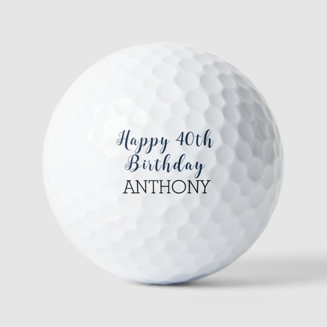 Pelotas De Golf Cumpleaños Golfer Funny 40th Forty Navy Blue Black (Anverso)