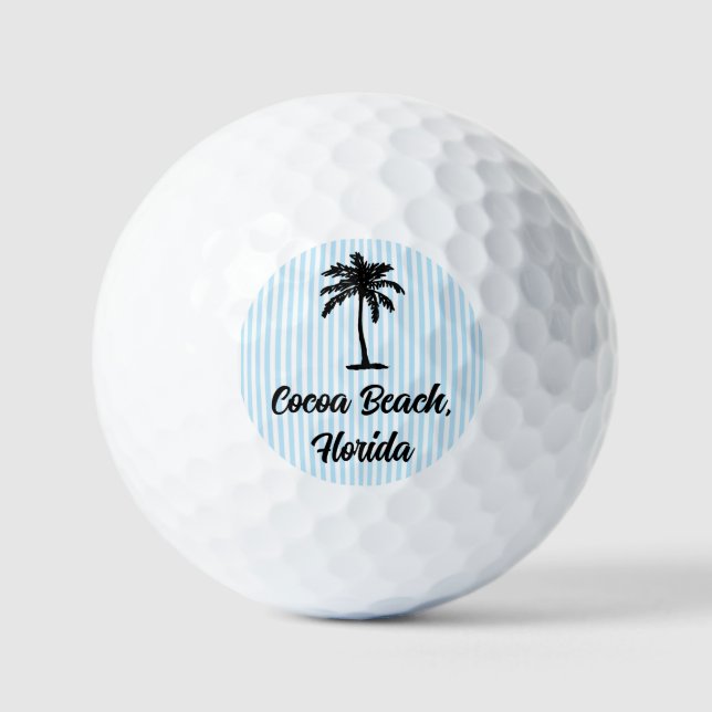 Pelotas De Golf Custom Beach Palm Tree Nautical Blue Stripe (Anverso)