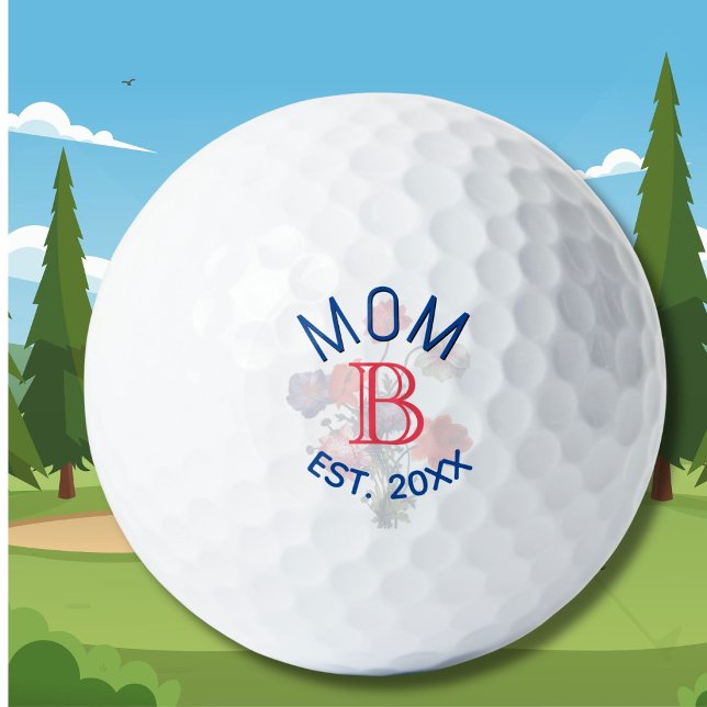 Pelotas De Golf Custom Elegant Floral MOM EST. Monogram (Subido por el creador)