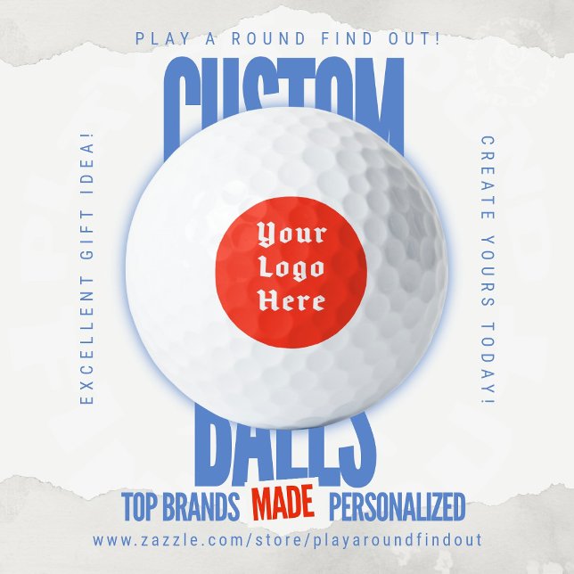 Pelotas De Golf Custom Logo Golf Branding Retro Badge Tournament (Custom golf balls by Play A Round Find Out, "Your Logo Here" acts a filler to allow for replacement)