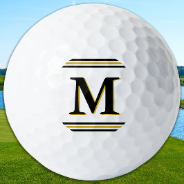 Pelotas De Golf Custom Monogram Elegant Gold Black Personalized