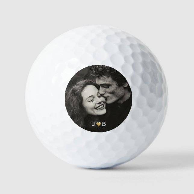 Pelotas De Golf Custom Photo Initial Heart Monogram Couples Gift (Anverso)