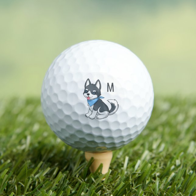 Pelotas De Golf Cute Cartoon Husky Puppy Dog Monogram Initial (Camiseta in situ)