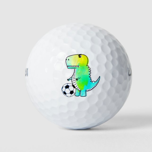 Pelotas De Golf Cute Dinosaur ama al fútbol acuarela (Anverso)