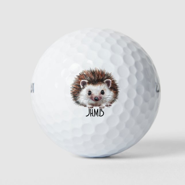 Pelotas De Golf Cute Hedgehog Animal Monogram Art (Anverso)