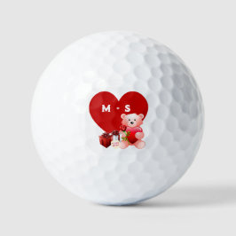 Pelotas De Golf Cute Monograme Valentine Heart Golf Balls