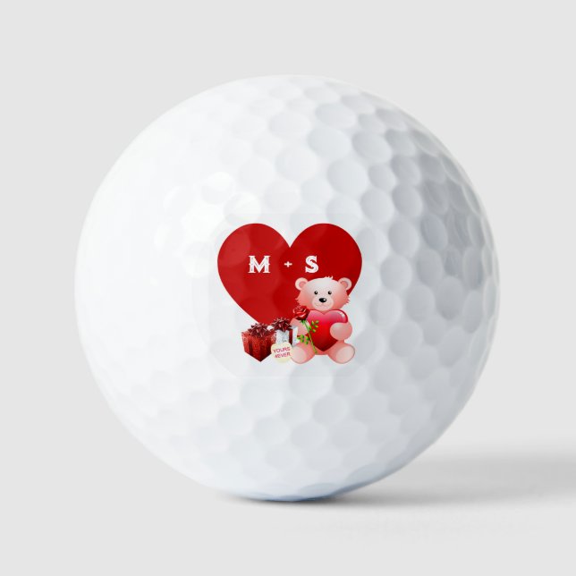 Pelotas De Golf Cute Monograme Valentine Heart Golf Balls (Anverso)