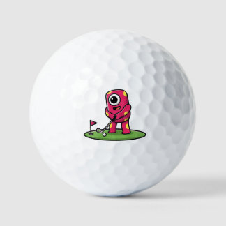 Pelotas De Golf Cute One-Eyed Pink Monster Playing Golf Cartoon
