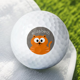 Pelotas De Golf Cute Orange Fat Cat Orange Taupe and Name