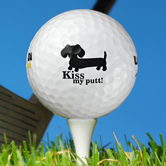 Pelotas De Golf Dachshund Golfer besa mi obsequio de putt Funny Go (Punny wiener dog golf ball for dachshund loving golfers. Loved by doxie dads and sausage dog moms.)