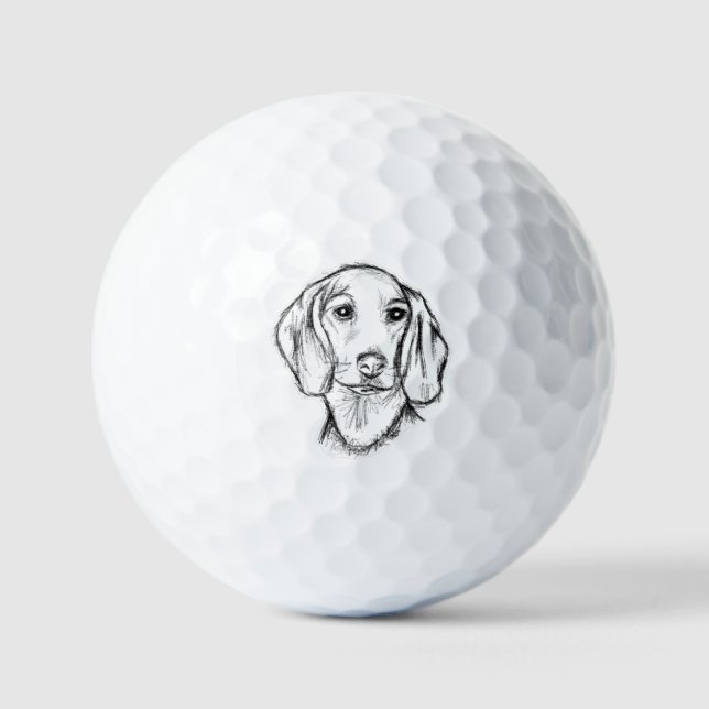 Pelotas De Golf dachshund sketch a mano perro cachorro blanco negr (Anverso)